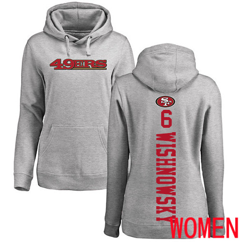 San Francisco 49ers Ash Women Mitch Wishnowsky Backer #6 Pullover NFL Hoodie Sweatshirts->women nfl jersey->Women Jersey